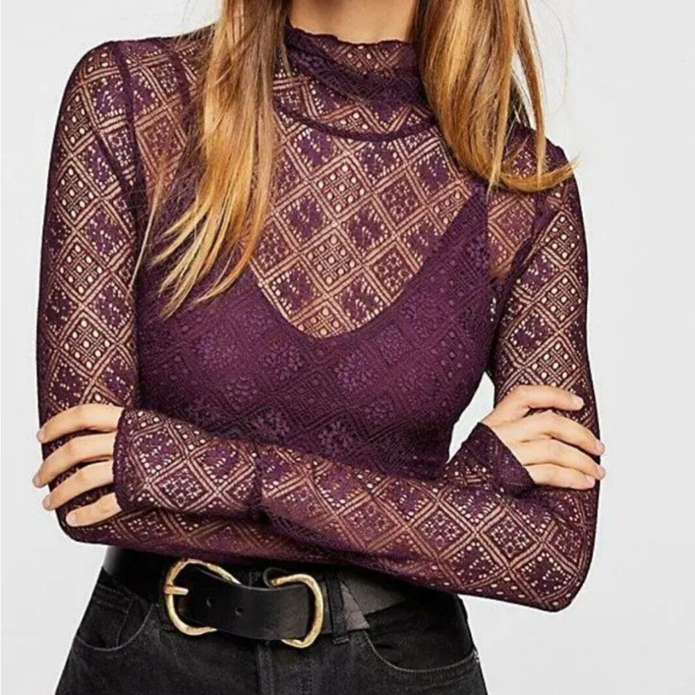 Free People Sweet Memories Turtleneck Lace Top